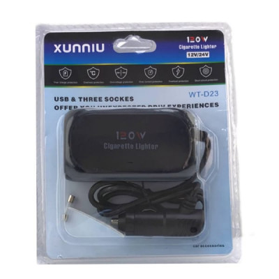 Разветвитель прикуривателя WT-D23 12/24 (на 3 выхода+2USB)
