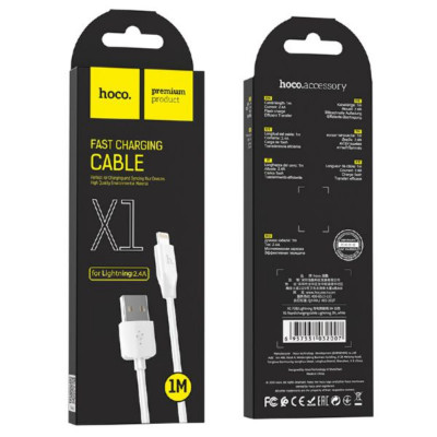 Кабель Lightning HOCO X1 Rapid 1м, 2.4A, ПВХ, White (30/300)