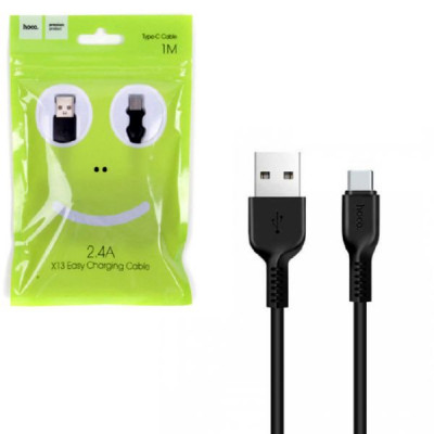 Кабель Type-C HOCO X13 Easy 1м, 2.4A, ПВХ, Black, блистер