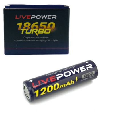 Аккумулятор 18650 (3,7V, 1200 mAh = 800mAh) LIVE POWER LTE36 SH-1, G70