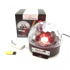 Диско шар MP3 Огонек OG-LDS04(381) Динамики 2шт по 5Вт. 6 LED - по 1Вт/подстраиваются под звучание музыки. USB/SD. Пульт ДУ. Размер: 183х183х154мм