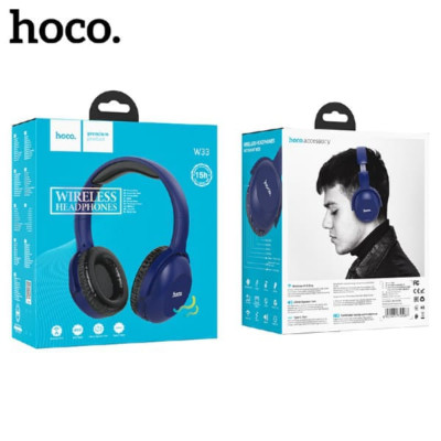 Гарнитура беспроводная полноразмерная Bluetooth HOCO W33 Blue. ПОВРЕЖДЕННАЯ УПАКОВКА. Аккумулятор 250mAh, зарядка около 2 часов. 10 часов музыки и звонков, 200 часов в режиме ожидания, поддержка BT и  AUX.